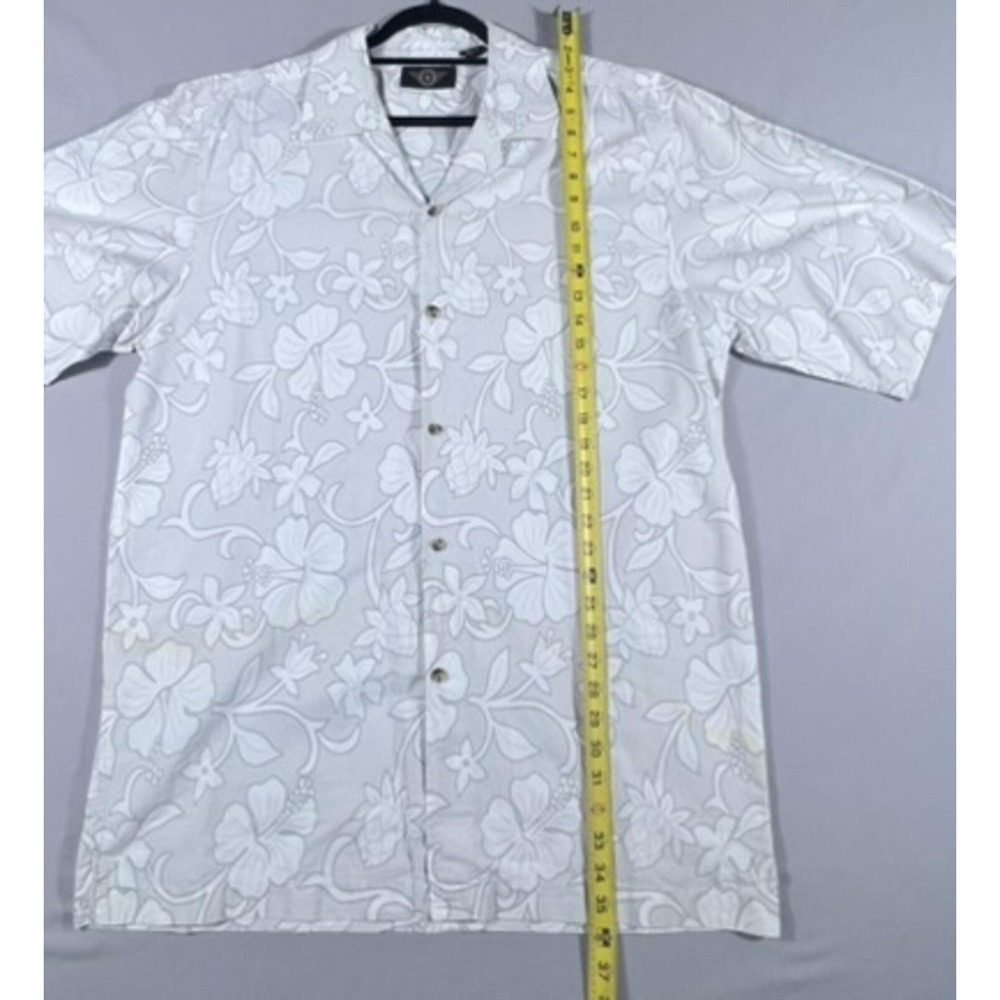 American Outpost Men's XL Floral Hibiscus Pineapple Cotton Camp Shirt Grey White - Picture 5 of 10